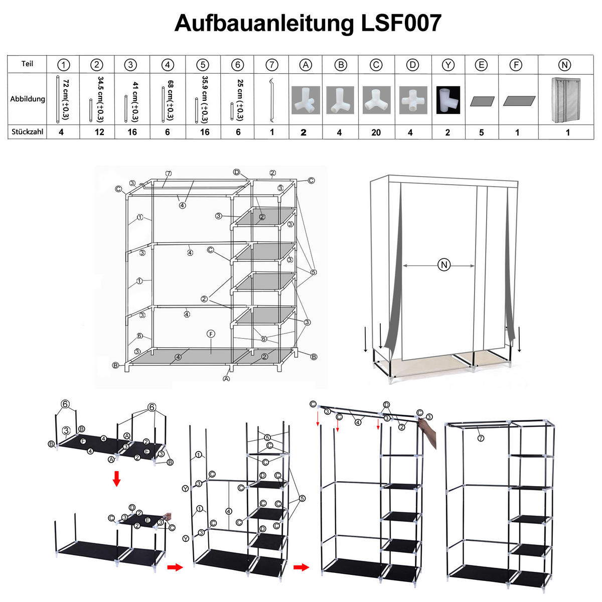 STOFFSCHRANK Grau  - Eschefarben/Grau, Basics, Kunststoff/Textil (110/175/45cm)