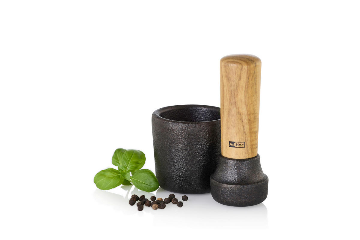 MÖRSERSET CAMO  - Schwarz/Akaziefarben, Design, Holz/Metall (6,2/6cm) - AdHoc