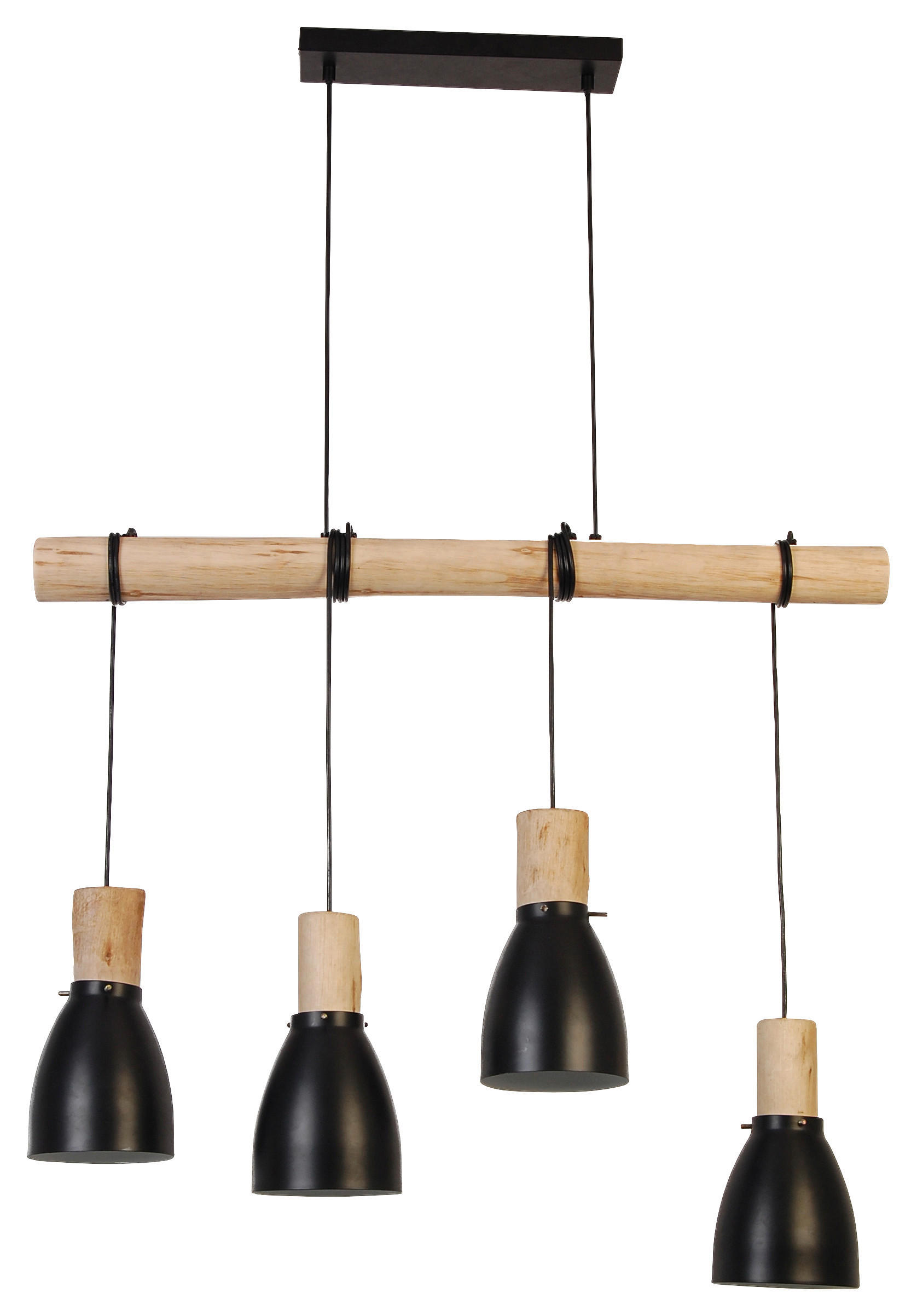 HÄNGELEUCHTE   - Schwarz/Naturfarben, Trend, Holz/Metall (90/15/150cm) - Novel