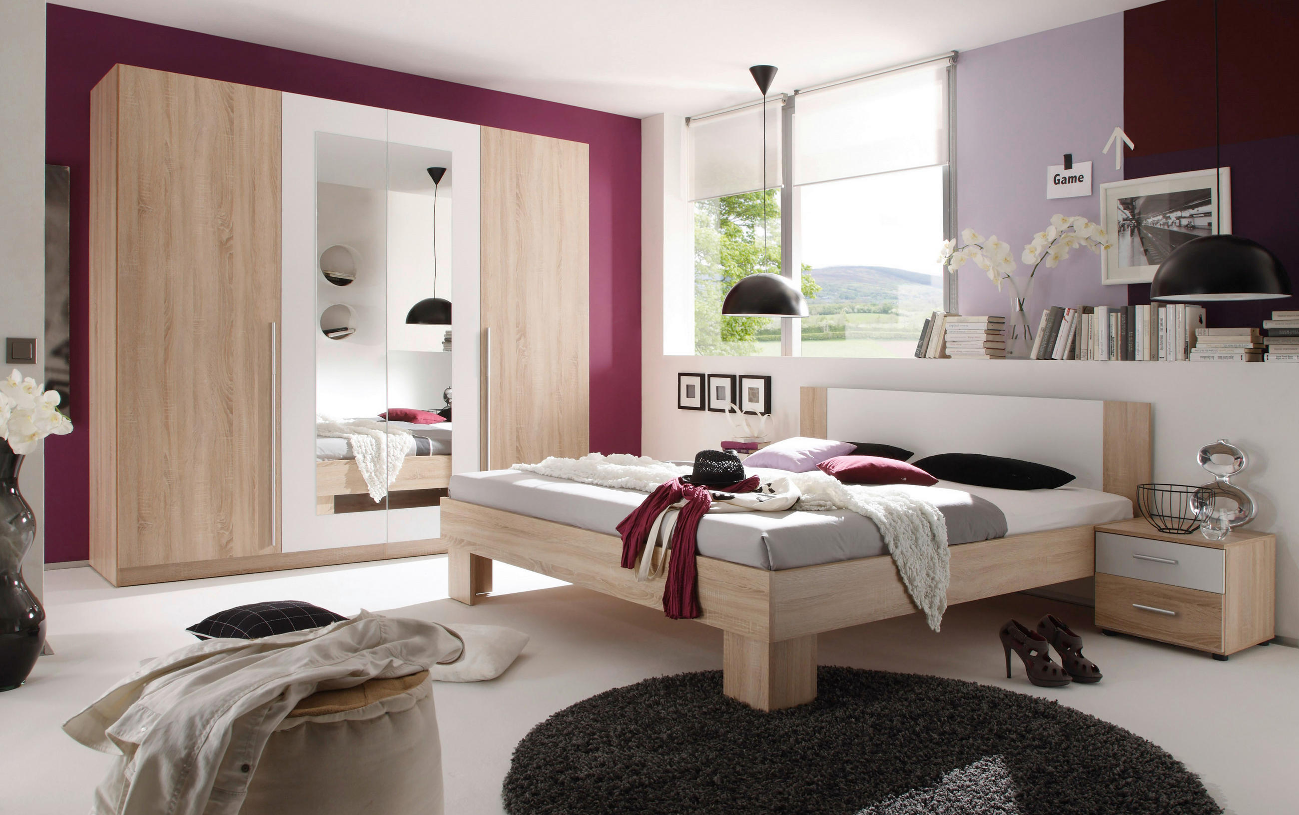 SCHLAFZIMMER Weiß, Sonoma Eiche  - Weiß/Sonoma Eiche, KONVENTIONELL, Glas/Holzwerkstoff (180/200cm) - Boxxx