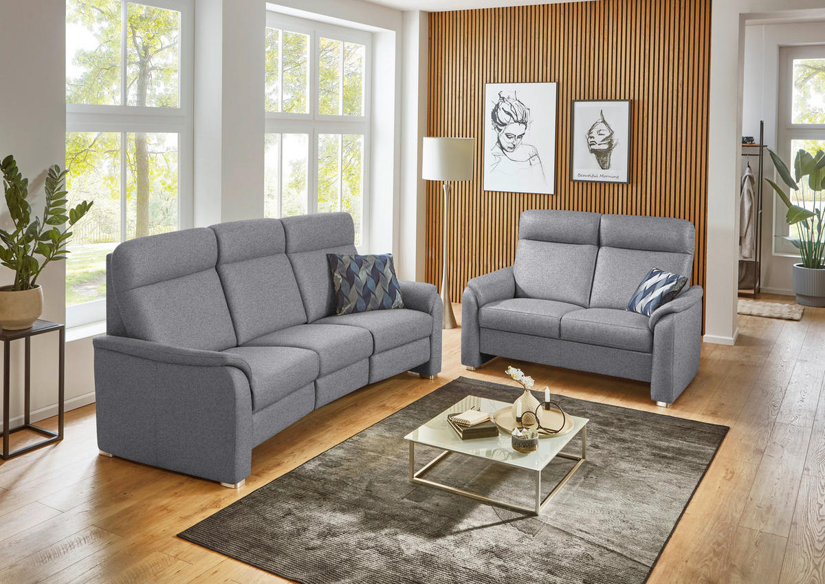 TRAPEZSOFA  in Flachgewebe Grau  - Alufarben/Grau, KONVENTIONELL, Textil/Metall (218/107/103cm) - Beldomo Comfort