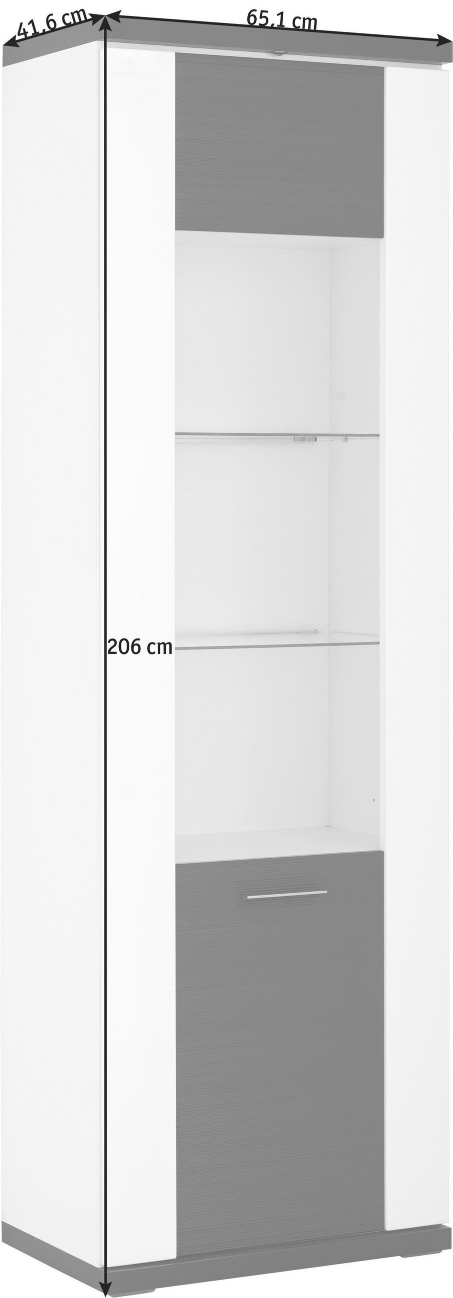 VITRINE in Graphitfarben, Weiß  - Silberfarben/Schwarz, Design, Glas/Holzwerkstoff (65,1/206/41,6cm) - Xora
