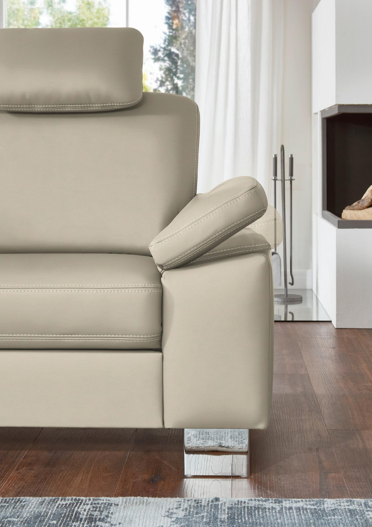 ECKSOFA  in Echtleder Ecru  235/248 cm  - Ecru/Alufarben, Design, Leder/Metall (235/248cm) - Beldomo Premium