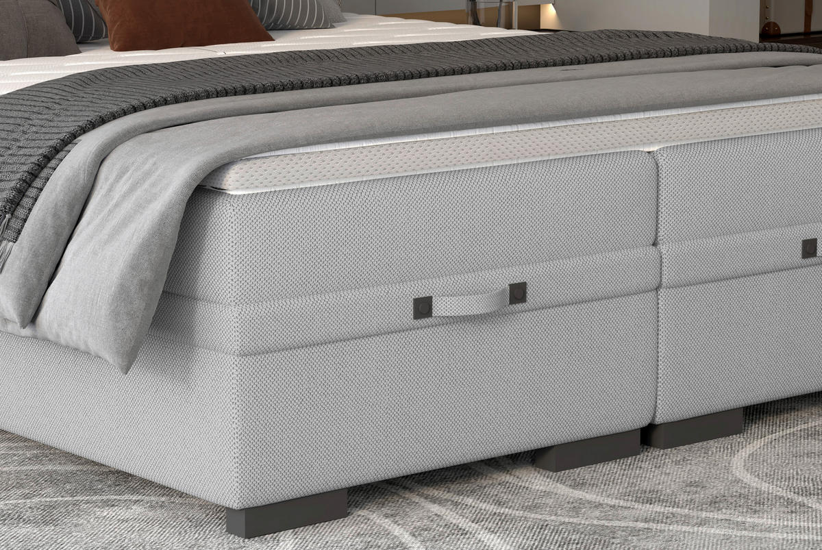 BOXSPRINGBETT 180/200 cm  in Hellgrau  - Hellgrau/Schwarz, Konventionell, Kunststoff/Textil (180/200cm) - home24