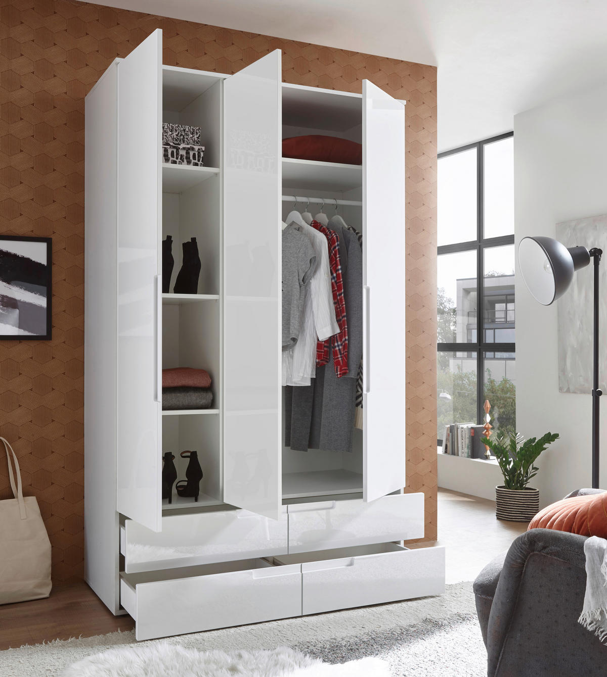 ORMAR S KLASIČNIM VRATIMA     - boje hrasta/bijela visoki sjaj, Moderno (126/208/57cm) - MID.YOU