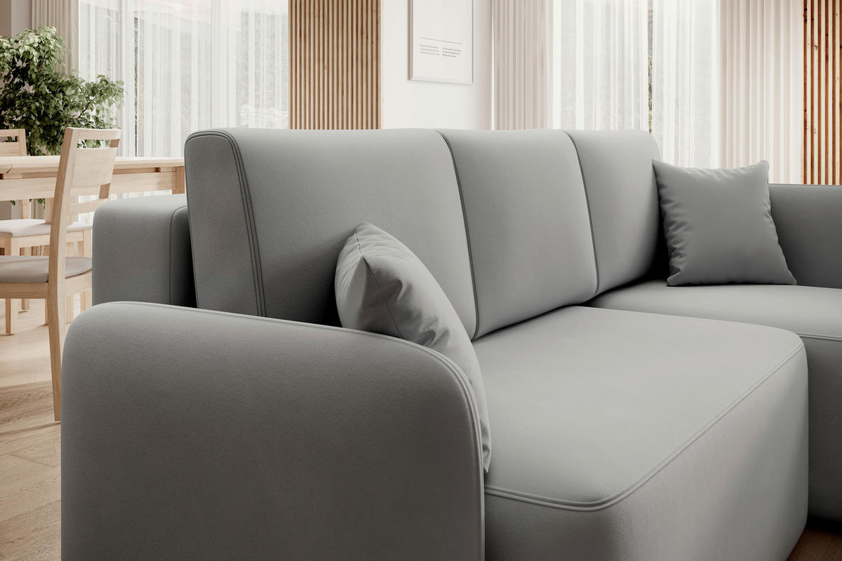 ECKSOFA in Plüsch Hellgrau   - Hellgrau/Schwarz, Design, Kunststoff/Textil (206cm) - MID.YOU