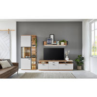 WOHNWAND  in Schwarz, Weiss, Eiche Artisan 304/206/50 cm  - Weiss/Schwarz, Design, Glas/Holzwerkstoff (304/206/50cm) - Stylife