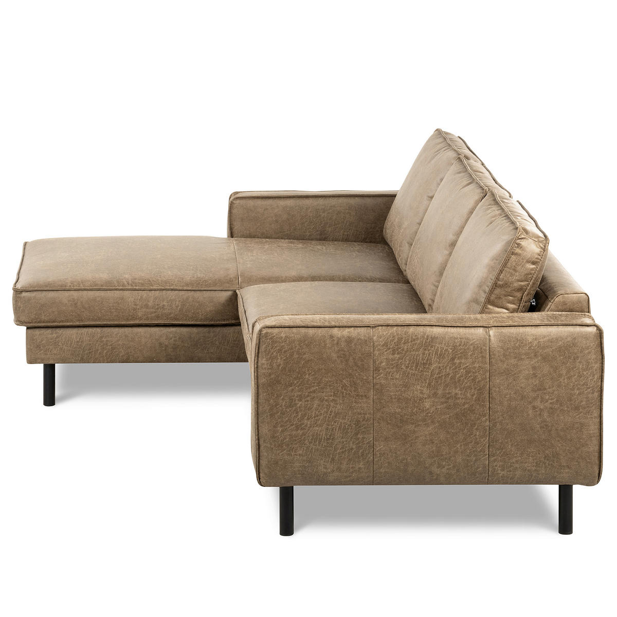 ECKSOFA Graubraun Echtleder Lederlook Rücken echt  - Graubraun, Design, Leder/Textil (166/238cm) - Livetastic