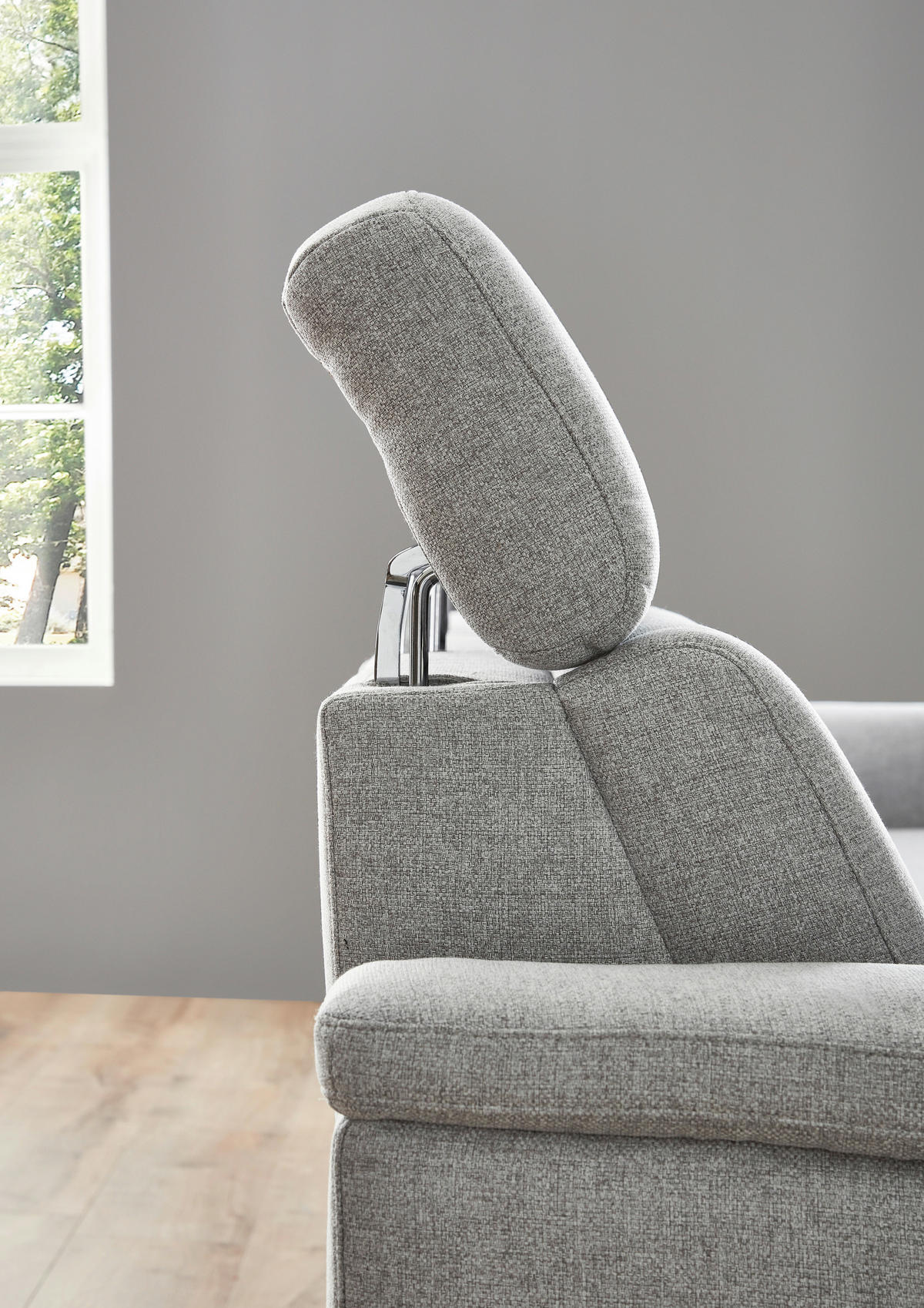 ECKSOFA in Flachgewebe Hellgrau  - Hellgrau/Schwarz, Konventionell, Textil/Metall (304/182cm) - Pure Home Comfort