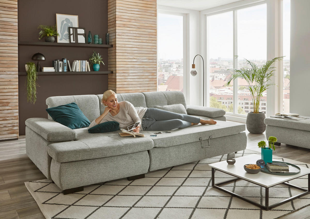 ECKSOFA in Flachgewebe Alufarben  - Schwarz/Alufarben, Design, Textil/Metall (174/297cm) - Beldomo Style