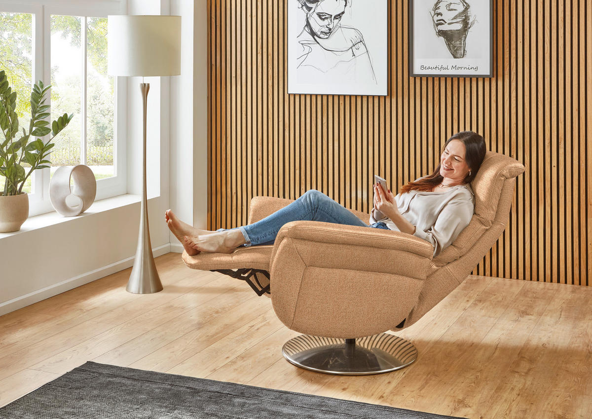 RELAXSESSEL Textil Gelb  - Edelstahlfarben/Gelb, Konventionell, Textil/Metall (79/112/94cm) - Beldomo Premium