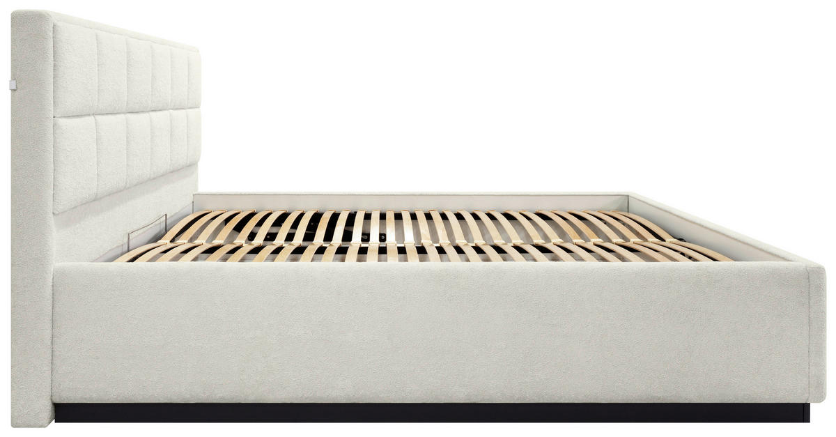 POLSTERBETT 180/200 cm,  in Beige, gepolstertes Kopfteil, Beleuchtung, Lattenrost, Bettkasten,  - Birkefarben/Beige, Design, Holz/Holzwerkstoff (180/200cm) - Chameo