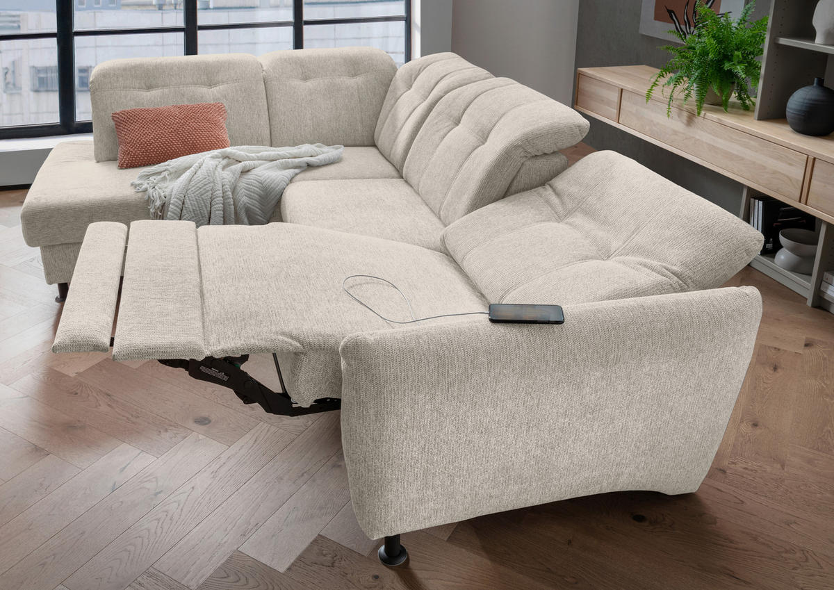 ECKSOFA in Chenille Beige  - Beige/Schwarz, Modern, Textil/Metall (198/270cm) - Livetastic
