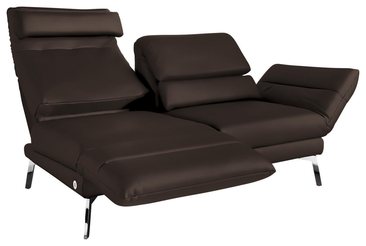 2-SITZER-SOFA in Echtleder Dunkelbraun  - Chromfarben/Dunkelbraun, Design, Leder/Metall (178-226/82/96-177cm) - Dieter Knoll