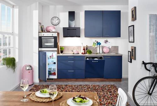 BUCĂTĂRIE STANDARD  - culoare lemn de nuc/albastru închis, Design, material pe bază de lemn (290cm) - Welnova
