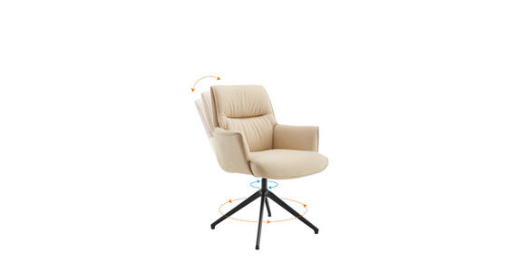 ARMLEHNSTUHL  Sitzfläche 360° drehbar, Wippfunktion, automatische Rückholfunktion  Echtleder  Beige  - Beige/Schwarz, Design, Leder/Metall (65/89/64cm) - Novel