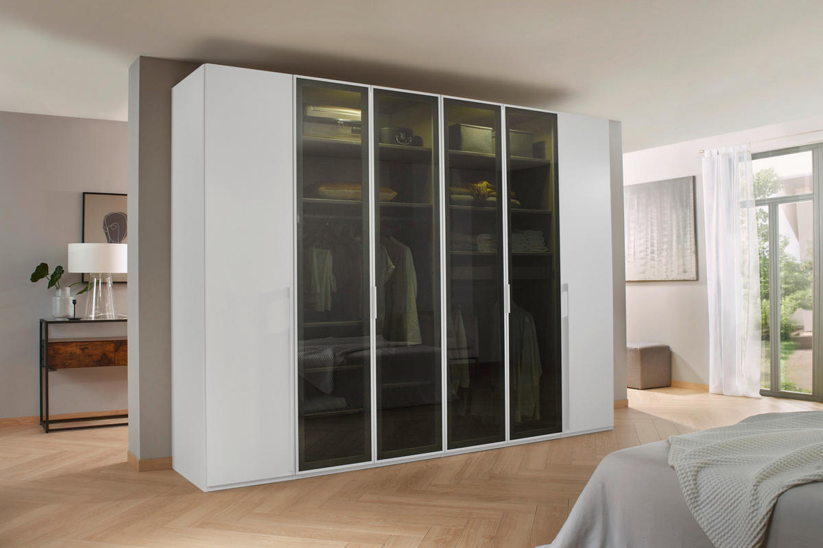 DREHTÜRENSCHRANK in Weiss  - Weiss/Grau, Trend, Glas/Holzwerkstoff (301/235/60cm) - Novel