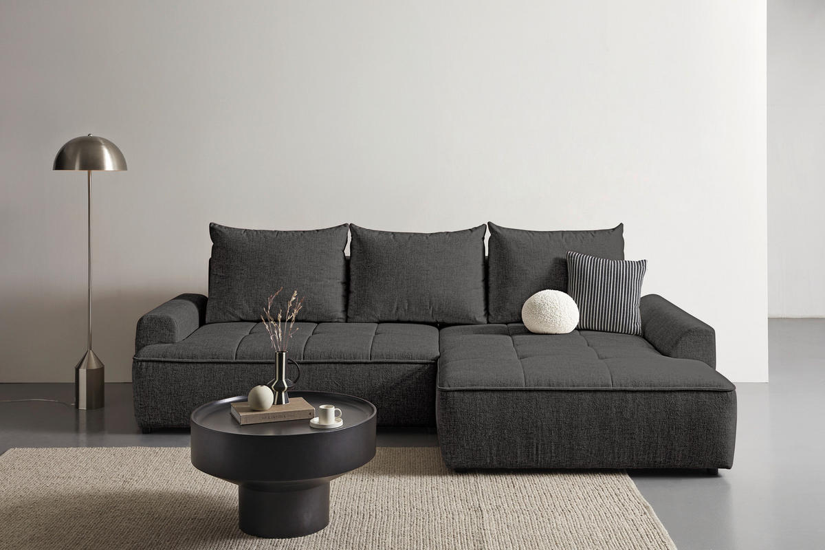 ECKSOFA Anthrazit Mikrofaser  - Anthrazit/Schwarz, KONVENTIONELL, Kunststoff/Textil (295/169cm) - Carryhome