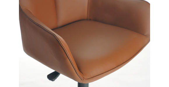 BARHOCKER Echtleder Schwarz, Cognac Eisen Lederauswahl, Sitzfläche 360° drehbar, automatische Rückholfunktion - Cognac/Schwarz, Design, Leder/Metall (54/92-112/55cm) - Novel