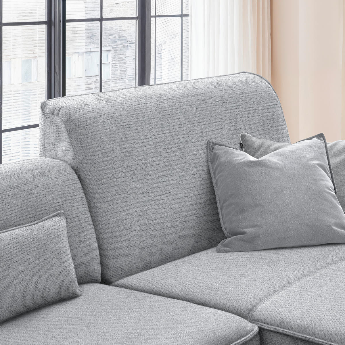 ECKSOFA in Flachgewebe Grau  285/190 cm  - Schwarz/Grau, Design, Textil/Metall (285/190cm) - Johann Jakob