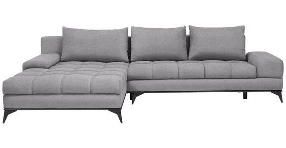 ECKSOFA Grau Webstoff Rückenkissen, Bettkasten, Schlaffunktion, Rücken echt  - Schwarz/Grau, Design, Textil/Metall (212/315cm) - Carryhome