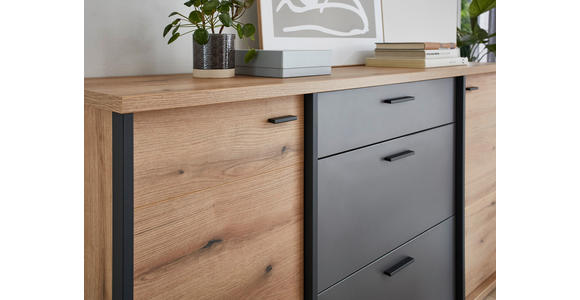 SIDEBOARD Schwarz, Eichefarben, Dunkelgrau  180/91,2/44 cm  - Eichefarben/Dunkelgrau, KONVENTIONELL, Holzwerkstoff/Kunststoff (180/91,2/44cm) - Xora