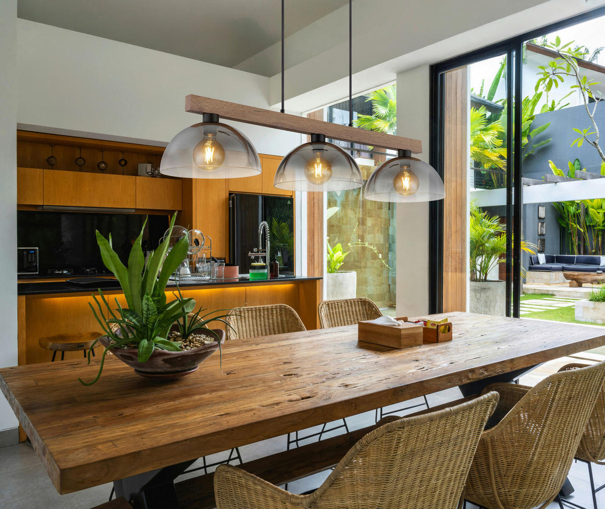 HÄNGELEUCHTE 114/30/120 cm  - Klar/Dunkelbraun, Design, Glas/Holz (114/30/120cm) - Globo