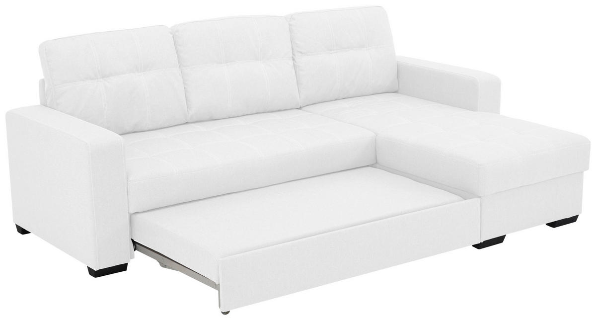 ECKSCHLAFSOFA in Mikrofaser Weiss  - Weiss/Schwarz, Design, Kunststoff/Textil (240/160cm) - Livetastic