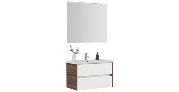 BADEZIMMER 90 cm  - Weiß Hochglanz/Nussbaumfarben, Basics, Glas/Keramik (90cm) - Voleo