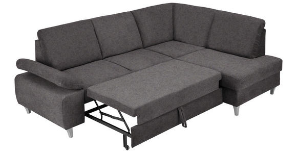 ECKSOFA in Flachgewebe Graubraun 255/186 cm - Graubraun/Silberfarben, KONVENTIONELL, Holz/Textil (255/186cm) - Cantus