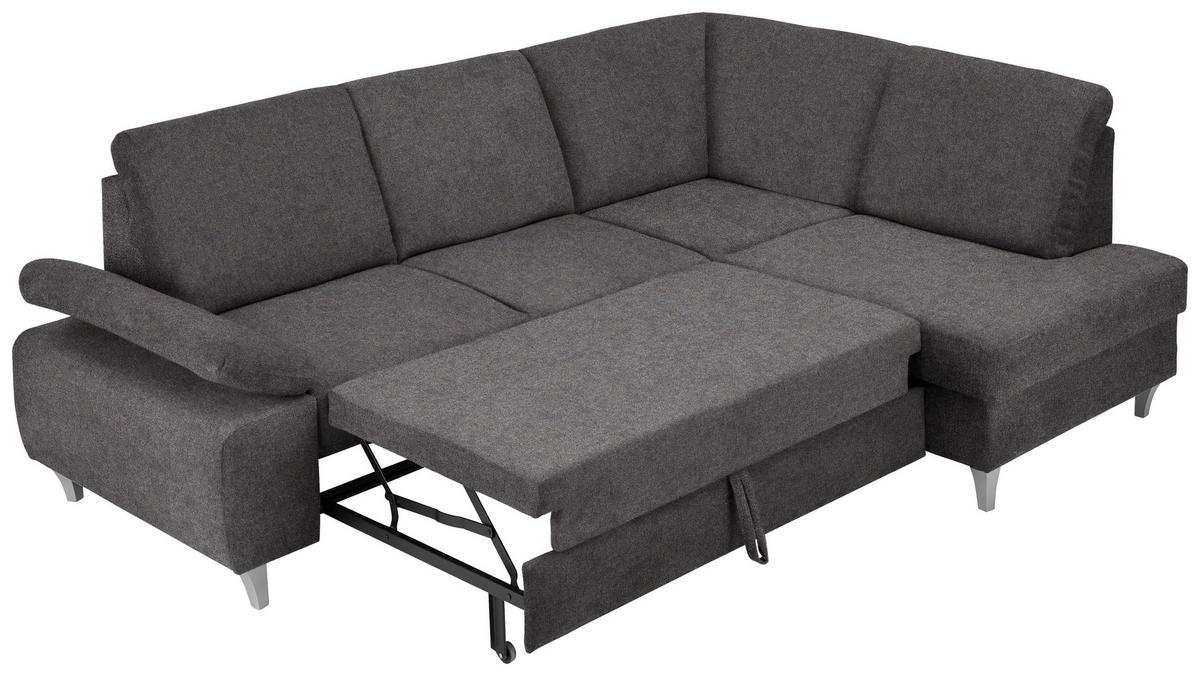 ECKSOFA in Flachgewebe Graubraun  255/186 cm  - Graubraun/Silberfarben, KONVENTIONELL, Holz/Textil (255/186cm) - Cantus