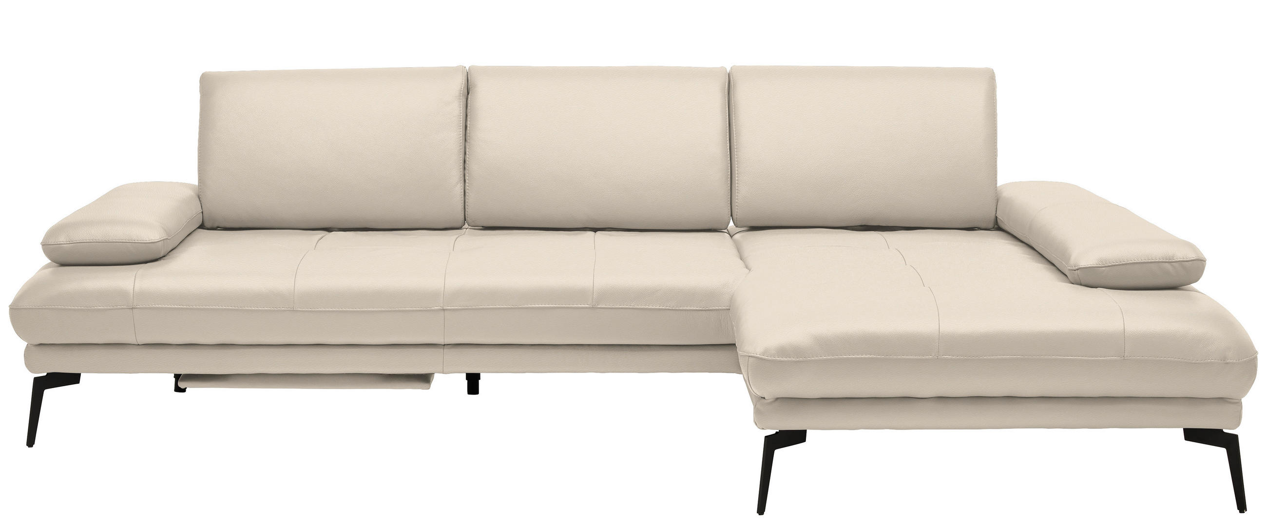 ECKSOFA in Echtleder Beige  - Beige/Schwarz, Design, Leder/Metall (273/187cm) - Celina Home