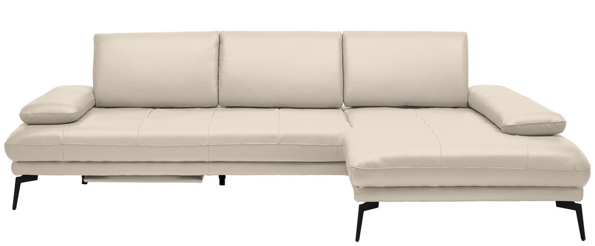 ECKSOFA in Echtleder Beige  - Beige/Schwarz, Design, Leder/Metall (273/187cm) - Celina Home