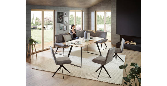 ESSTISCH Wildeiche massiv rechteckig Schwarz, Eichefarben - Eichefarben/Schwarz, Design, Holz/Metall (140/90/76cm) - Voleo