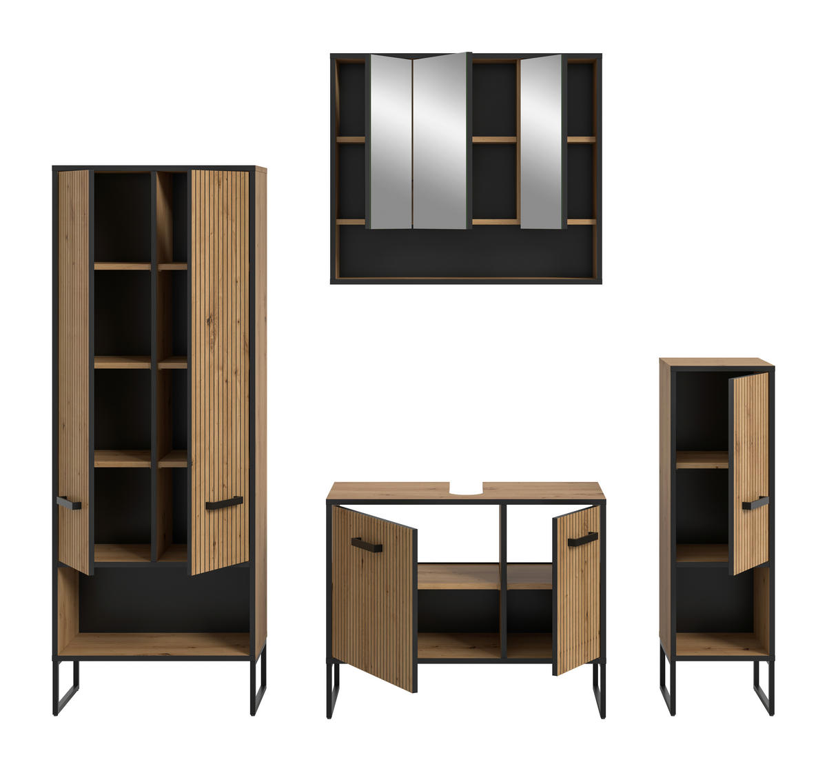 BADRUM 169 cm  - svart/ek Artisan, Trend, metall/trämaterial (169cm) - MID.YOU