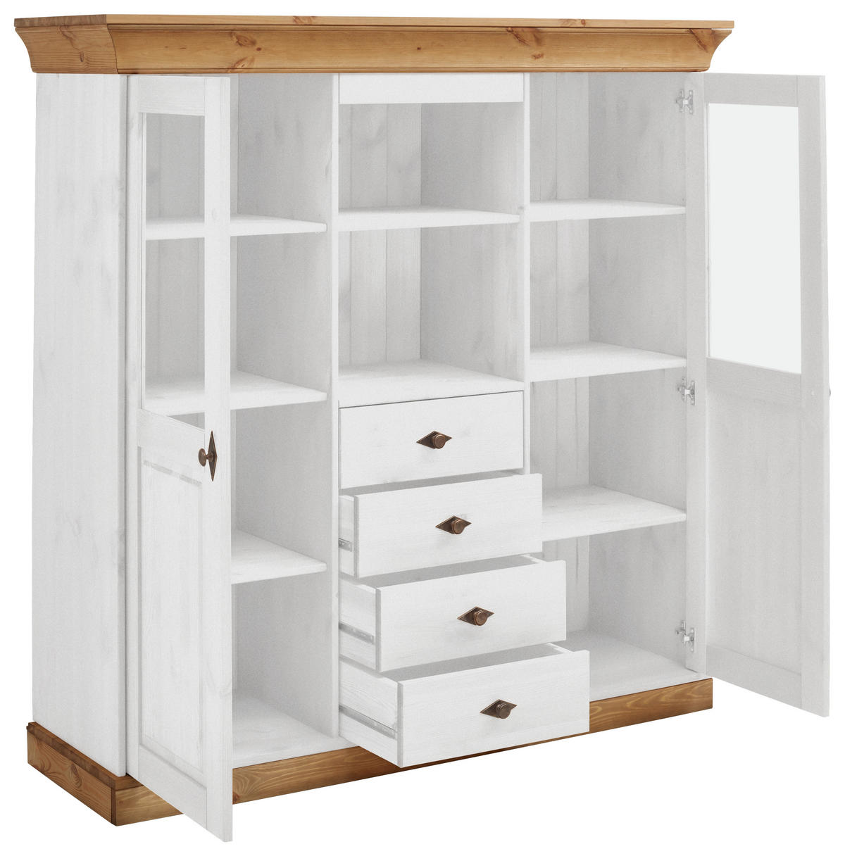 HIGHBOARD  in 143/145/45 cm  - Laugenfarbig/Weiß, ROMANTIK / LANDHAUS, Glas/Holz (143/145/45cm) - Boxxx