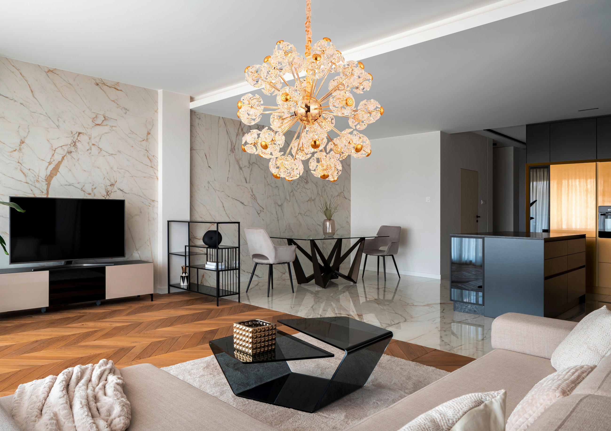 LED-HÄNGELEUCHTE 80/140 cm  - Klar/Goldfarben, KONVENTIONELL, Glas/Metall (80/140cm)