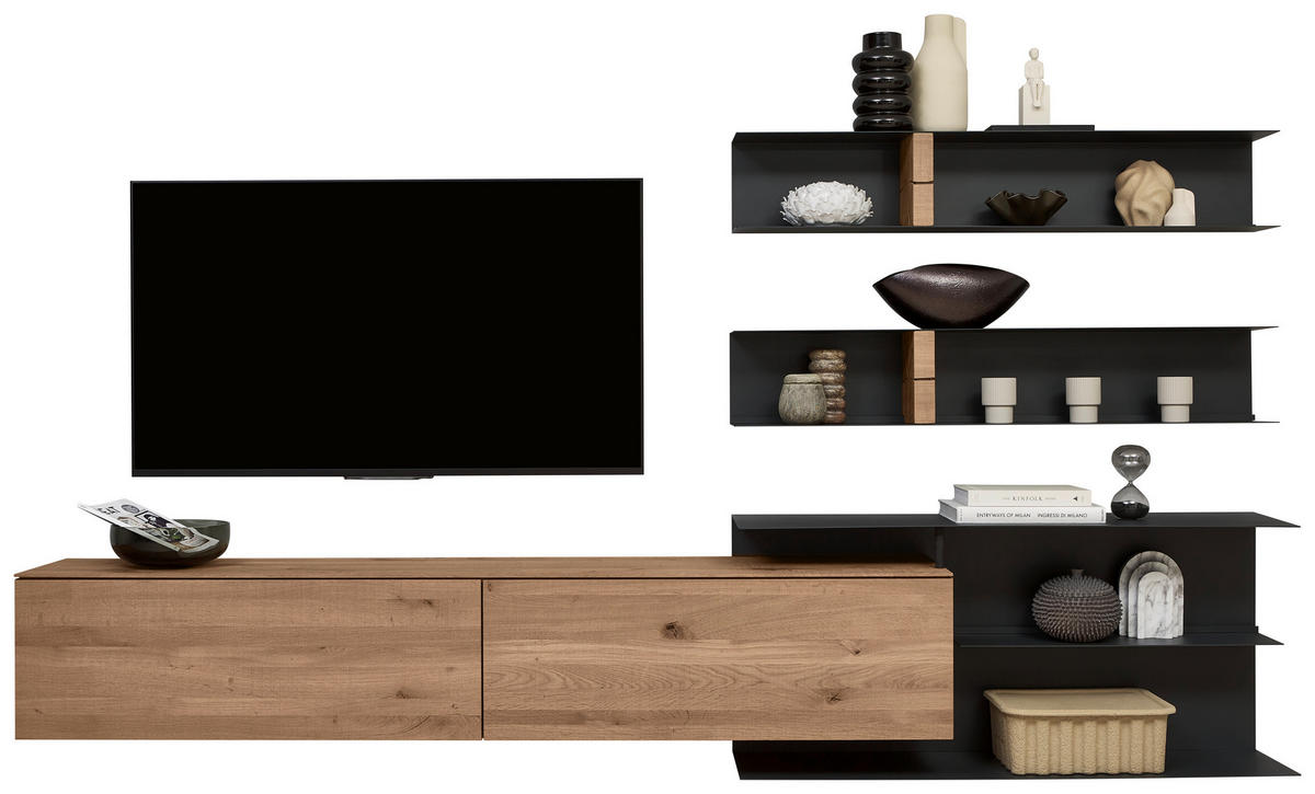 WOHNWAND  in Anthrazit, Eichefarben 339/170/39 cm  - Eichefarben/Anthrazit, Natur, Holz/Metall (339/170/39cm) - Valnatura