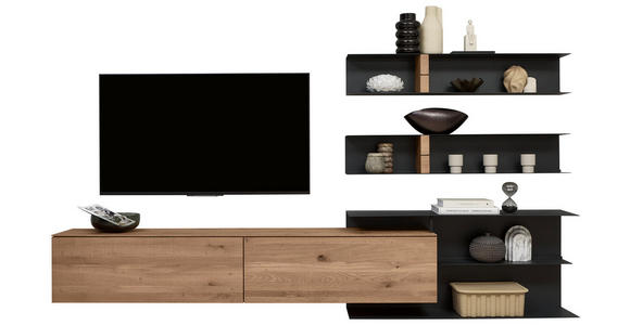 WOHNWAND in Anthrazit, Eichefarben 339/170/39 cm - Eichefarben/Anthrazit, Natur, Holz/Metall (339/170/39cm) - Valnatura