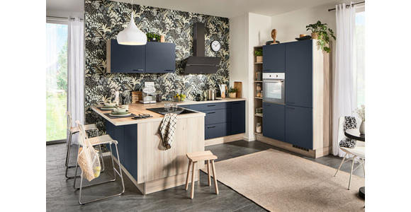 ECKKÜCHE in Blau, Tannenholzfarben - Blau/Tannenholzfarben, Design, Holzwerkstoff/Metall (121,6/280/150cm) - Xora