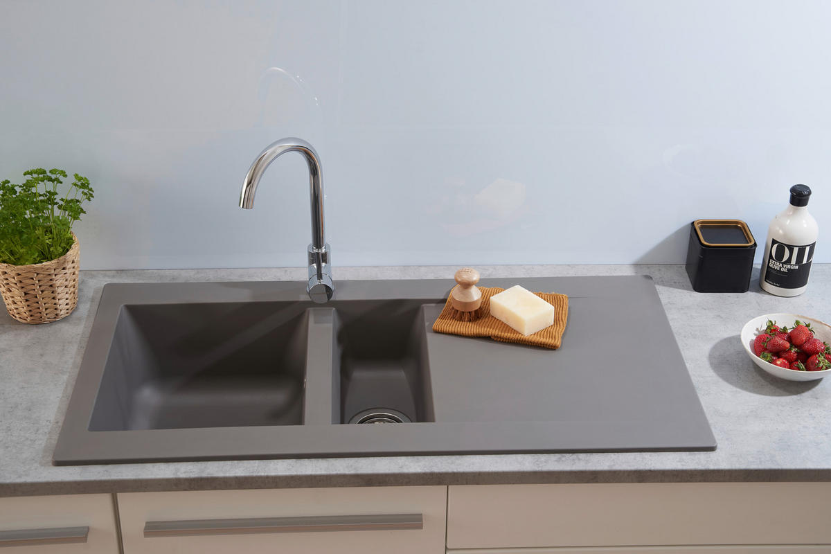 SPÜLE 1712DENVER100X50G  - Grau, Trend, Glas/Kunststoff (100/20/50cm) - Respekta