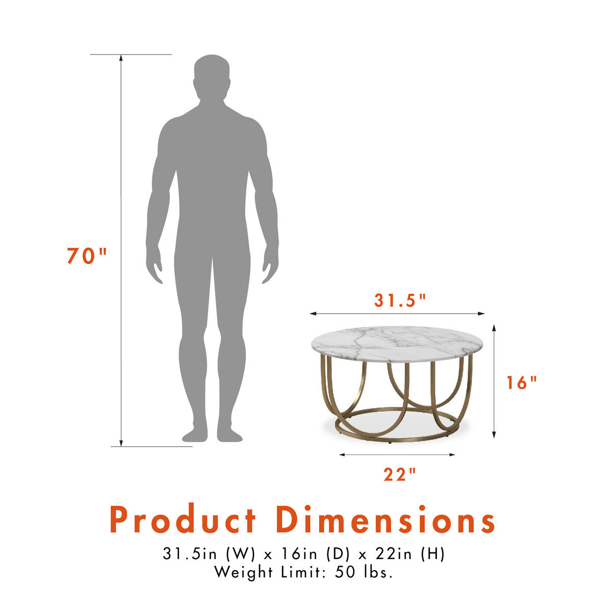 COUCHTISCH Gwyneth 79/79/40 cm rund Weiß, Goldfarben  - Goldfarben/Weiß, Design, Holzwerkstoff/Metall (79/79/40cm) - MID.YOU
