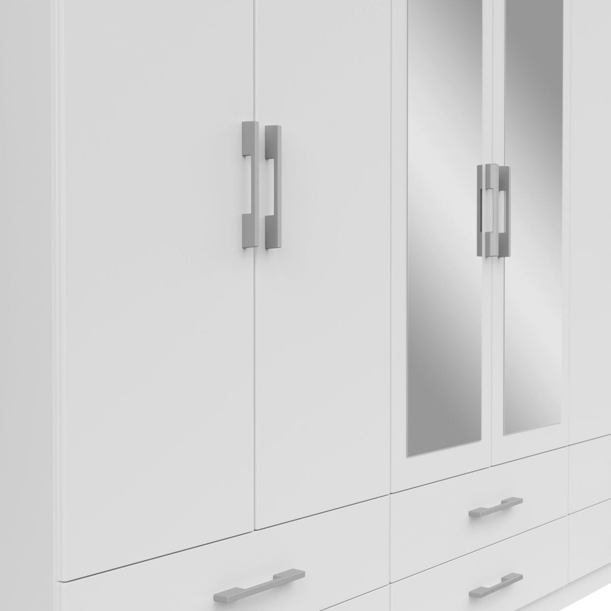 KLEIDERSCHRANK 270/210/54 cm 6-türig Weiß  - Silberfarben/Weiß, MODERN, Glas/Holzwerkstoff (270/210/54cm) - MID.YOU