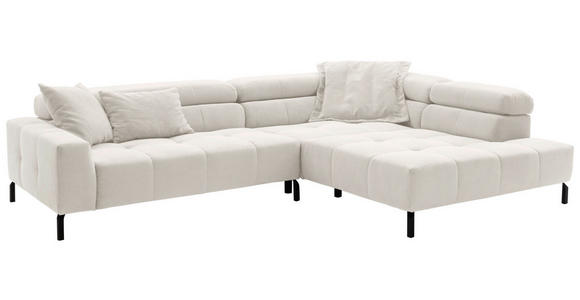 ECKSOFA Weiß Feincord  - Schwarz/Weiß, KONVENTIONELL, Textil/Metall (311/219cm) - Hom`in