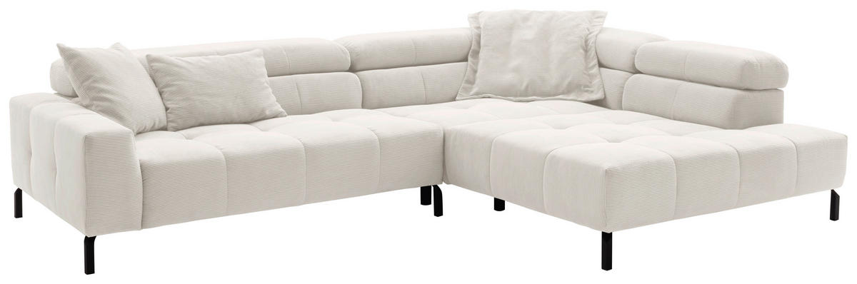 ECKSOFA in Feincord Weiss  - Weiss/Schwarz, Konventionell, Textil/Metall (311/219cm) - Hom`in