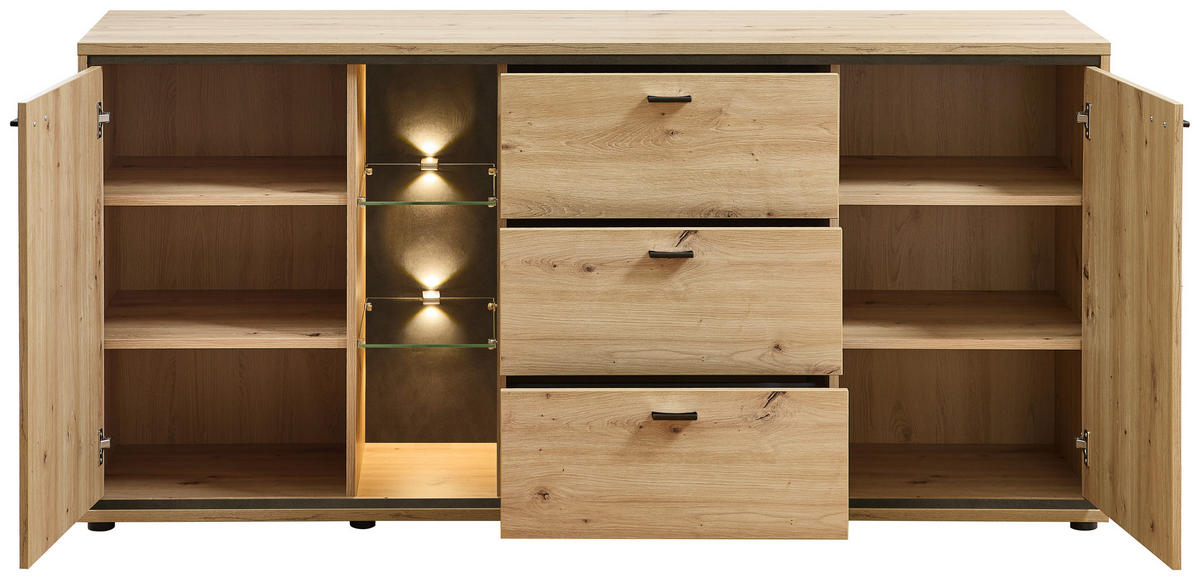 SIDEBOARD Anthrazit, Eiche Artisan  180/86/49 cm  - Anthrazit/Schwarz, Design, Glas/Holzwerkstoff (180/86/49cm) - Stylife