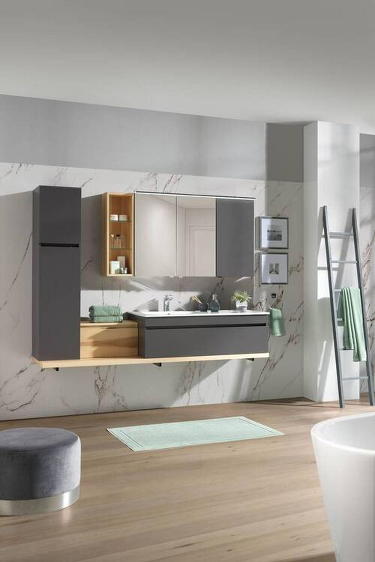 SALLE DE BAIN  in 207 cm  - Weiss/Graubraun, Modern, Glas/Holz (207cm) - Novel