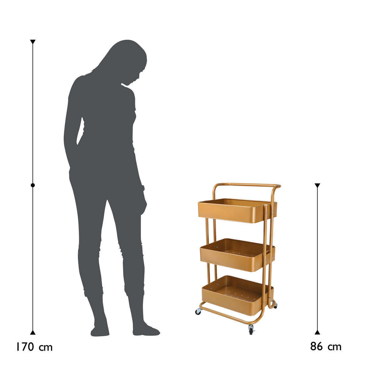 Cărucior Pentru Servit in auriu  - auriu, Basics, metal (43/32/86cm) - Echtwerk