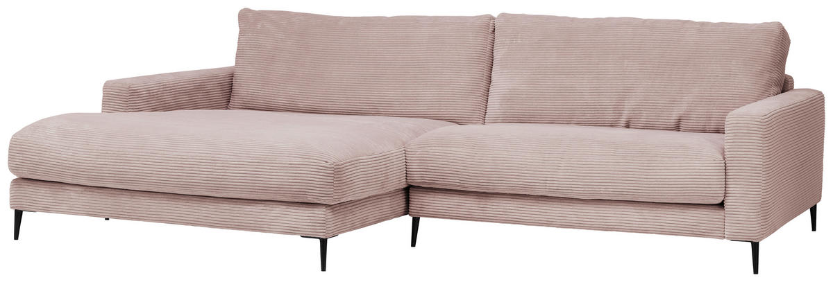 ECKSOFA Rosa Cord  - Schwarz/Rosa, Design, Textil/Metall (190/272cm) - Pure Home Lifestyle