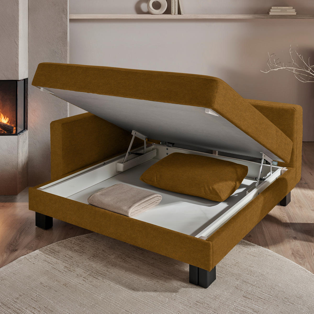 LIEGE  in Velours Messingfarben  - Eiche dunkel/Messingfarben, MODERN, Holz/Textil (137/72/155cm) - Joka